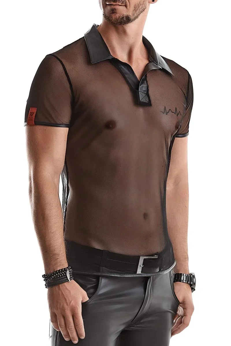 RMRoberto Mesh T-Shirt Schwarz – Stehkragen & Patch