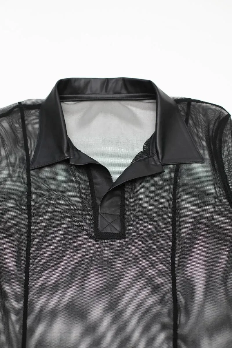 RMRoberto Mesh T-Shirt Schwarz – Stehkragen & Patch