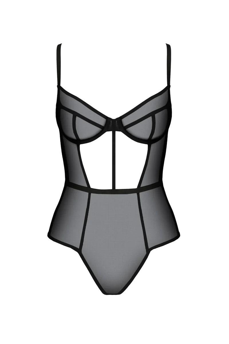 Schwarzer Netz-Body für Damen mit verstellbaren Trägern