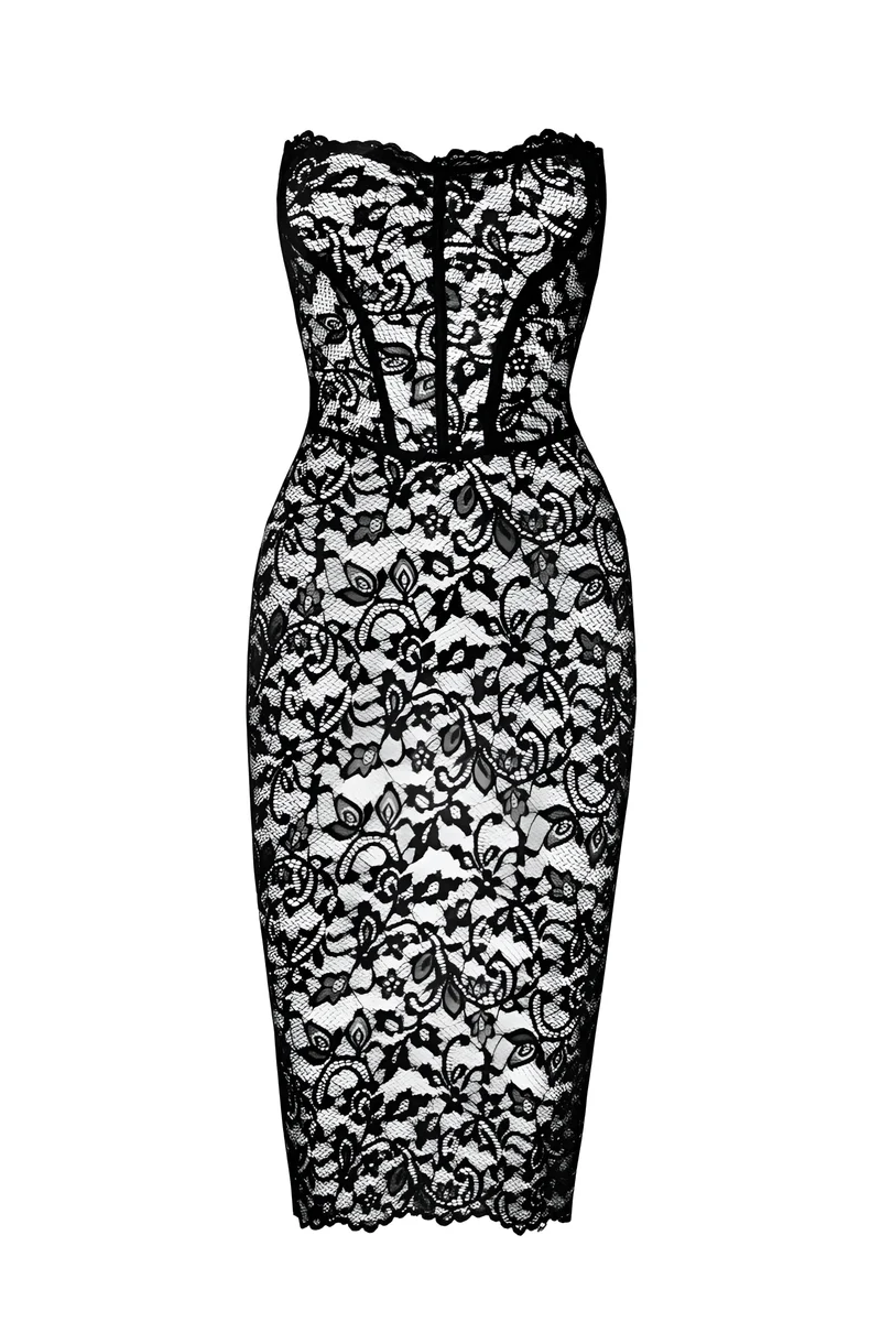 F301 halblanges Corsagen-Kleid aus Spitze