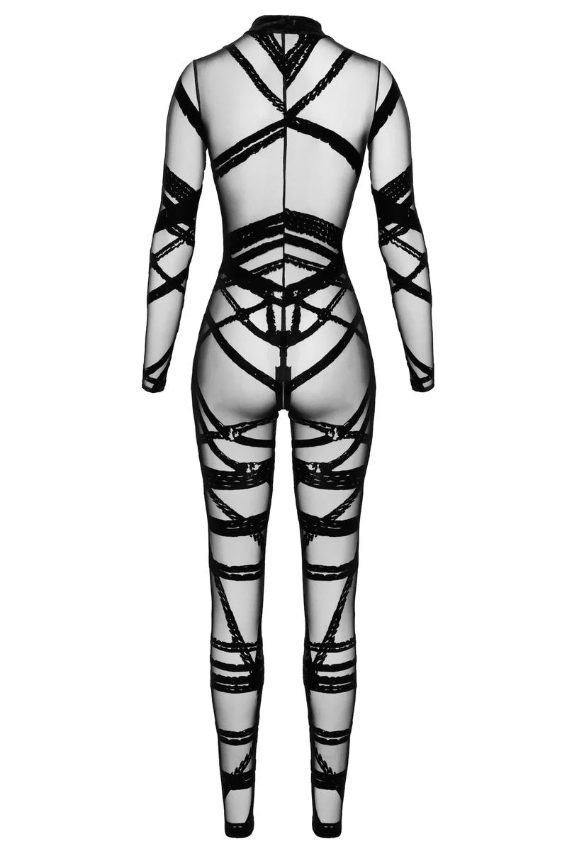 NOIR HANDMADE – F357 Bondesque Catsuit aus beflocktem Tüll