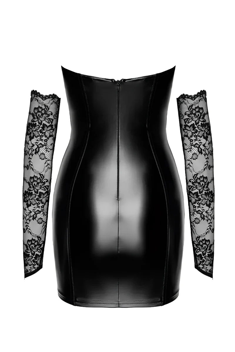 F340 Wetlook Minikleid mit Spitze