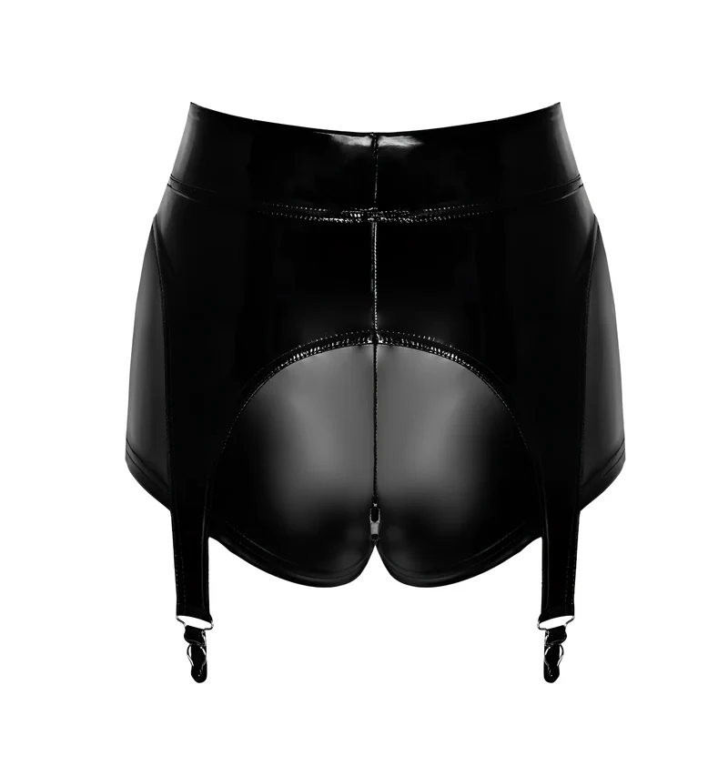 F325 Wetlook Shorts mit PVC Strumpfhaltern
