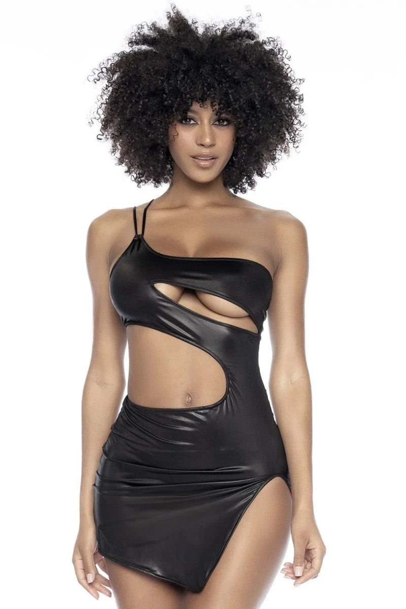 Mapale – Schwarzes Minikleid aus Wetlook-Stoff (MAL4587BLK)