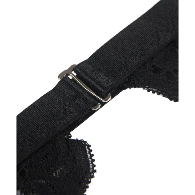 Dreiteiliges Set BH + Strumpfgürtel + String Schwarz