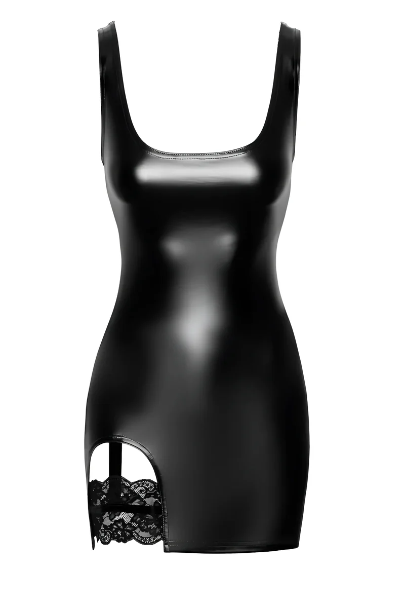 F344 Wetlook Minikleid mit Strumpfband