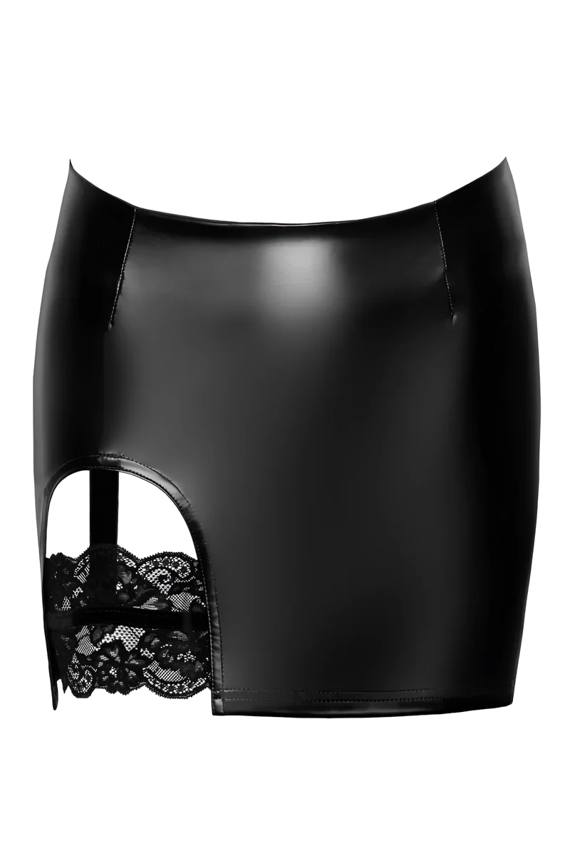 F345 Wetlook Minirock mit Strumpfband