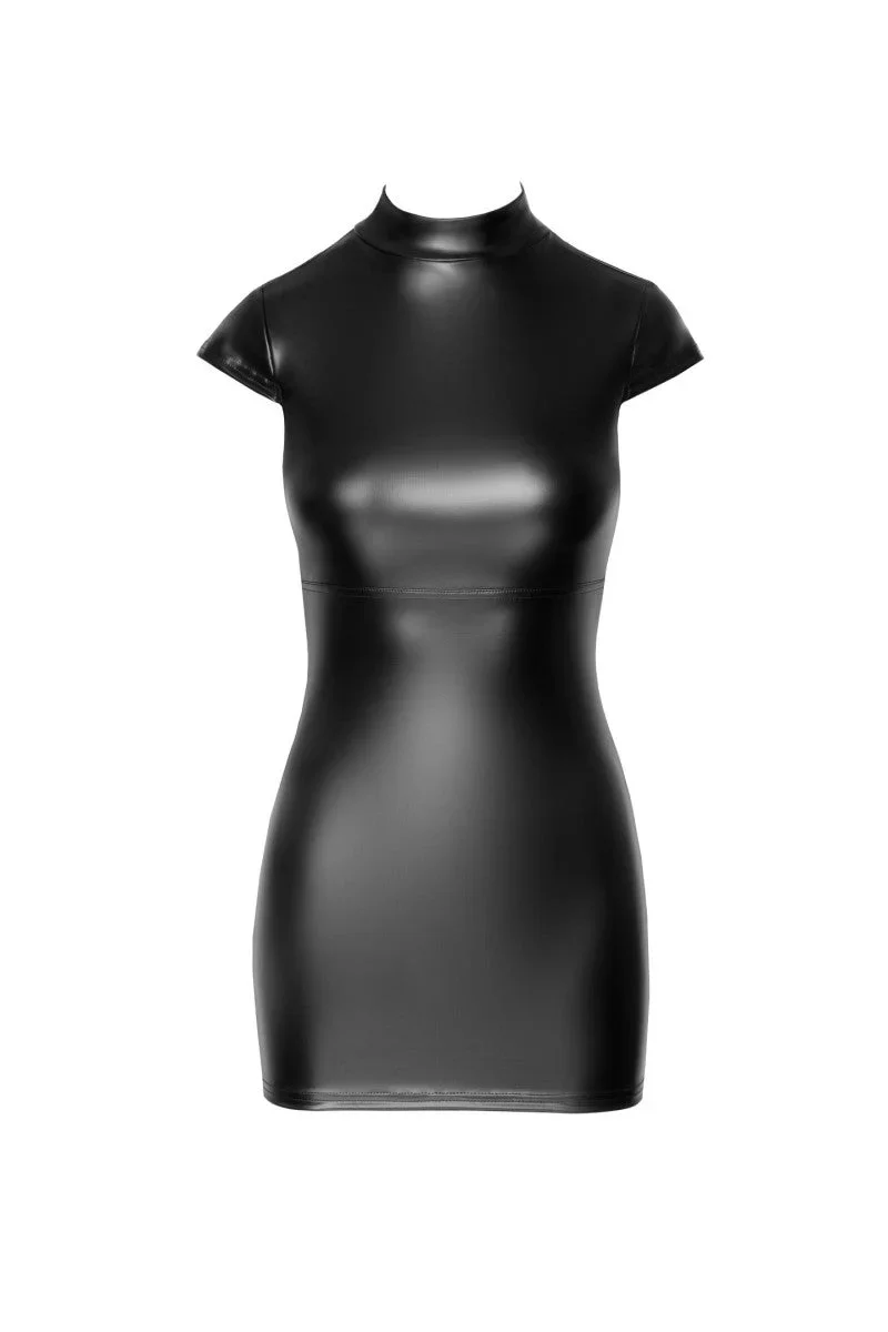 NOIR HANDMADE – F309 Rückenfreies Wetlook Minikleid mit Schnürung