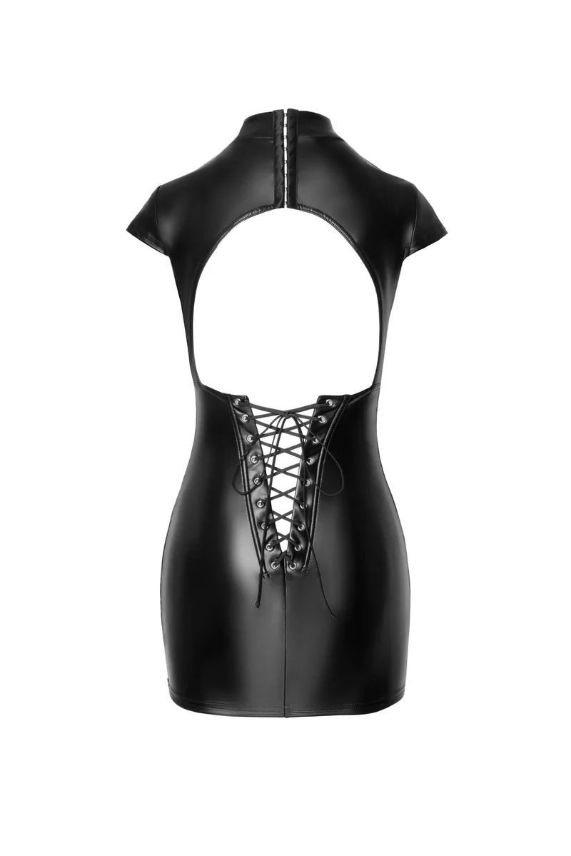 NOIR HANDMADE – F309 Rückenfreies Wetlook Minikleid mit Schnürung