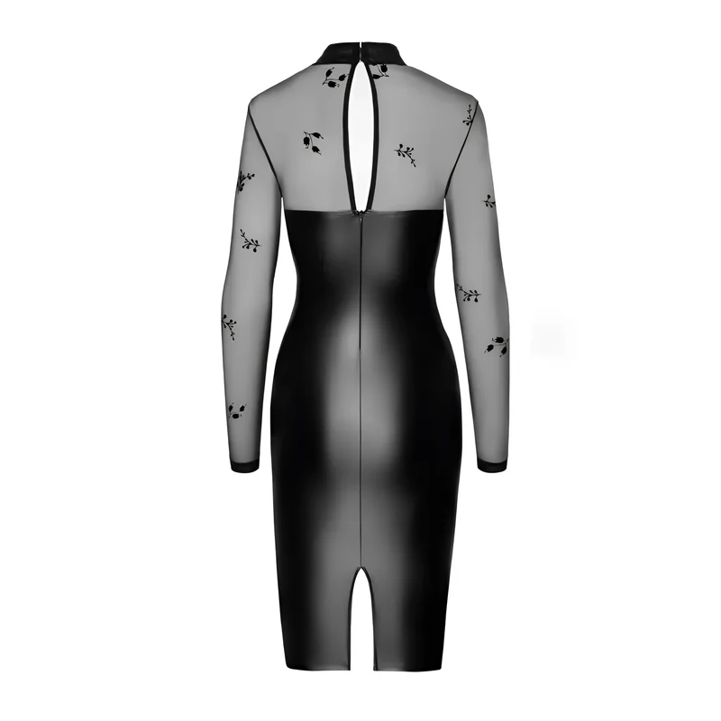 F310 halblanges Powerwetlook Kleid mit Tüll