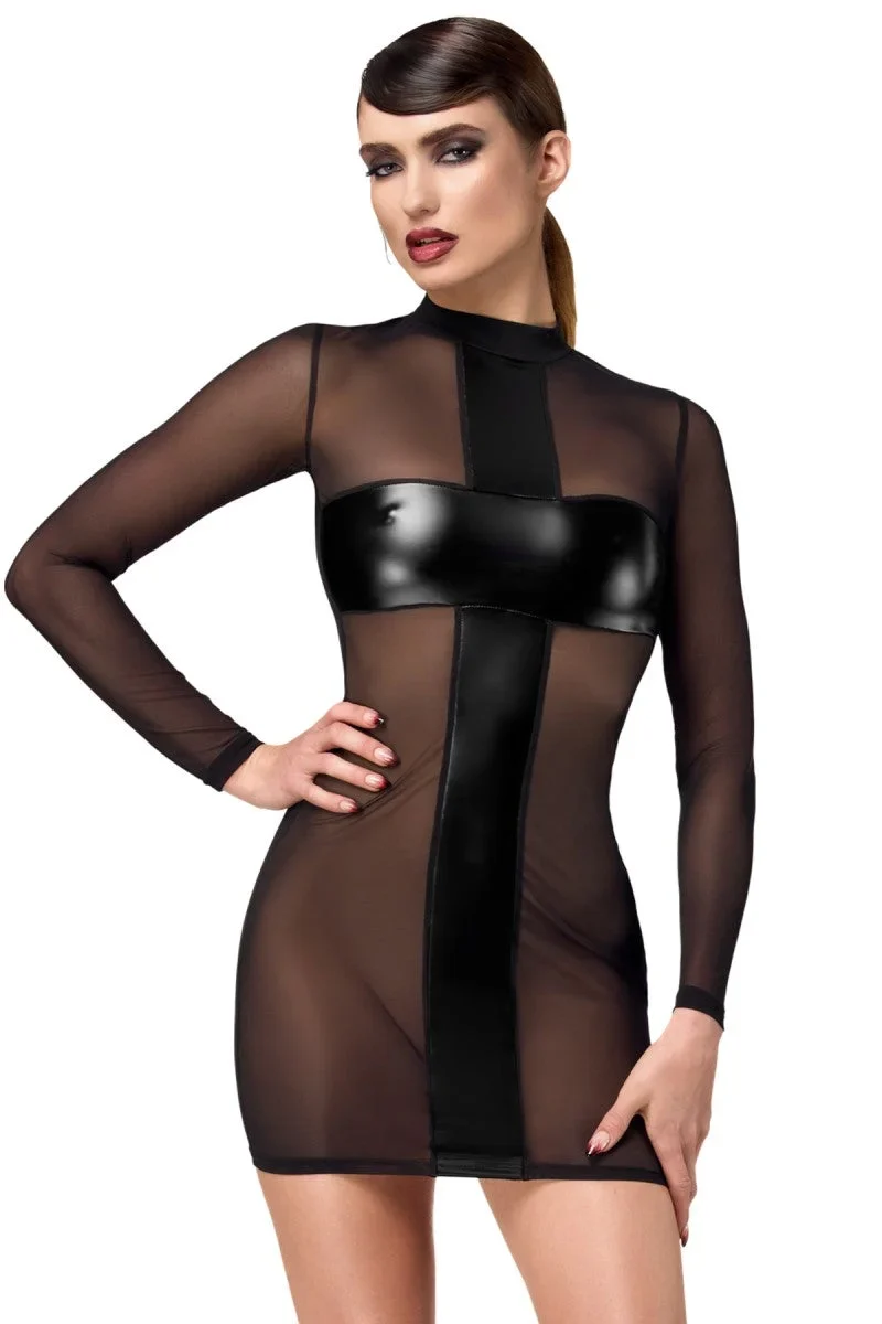 F369 Crossfire Netz und Wetlook Minikleid