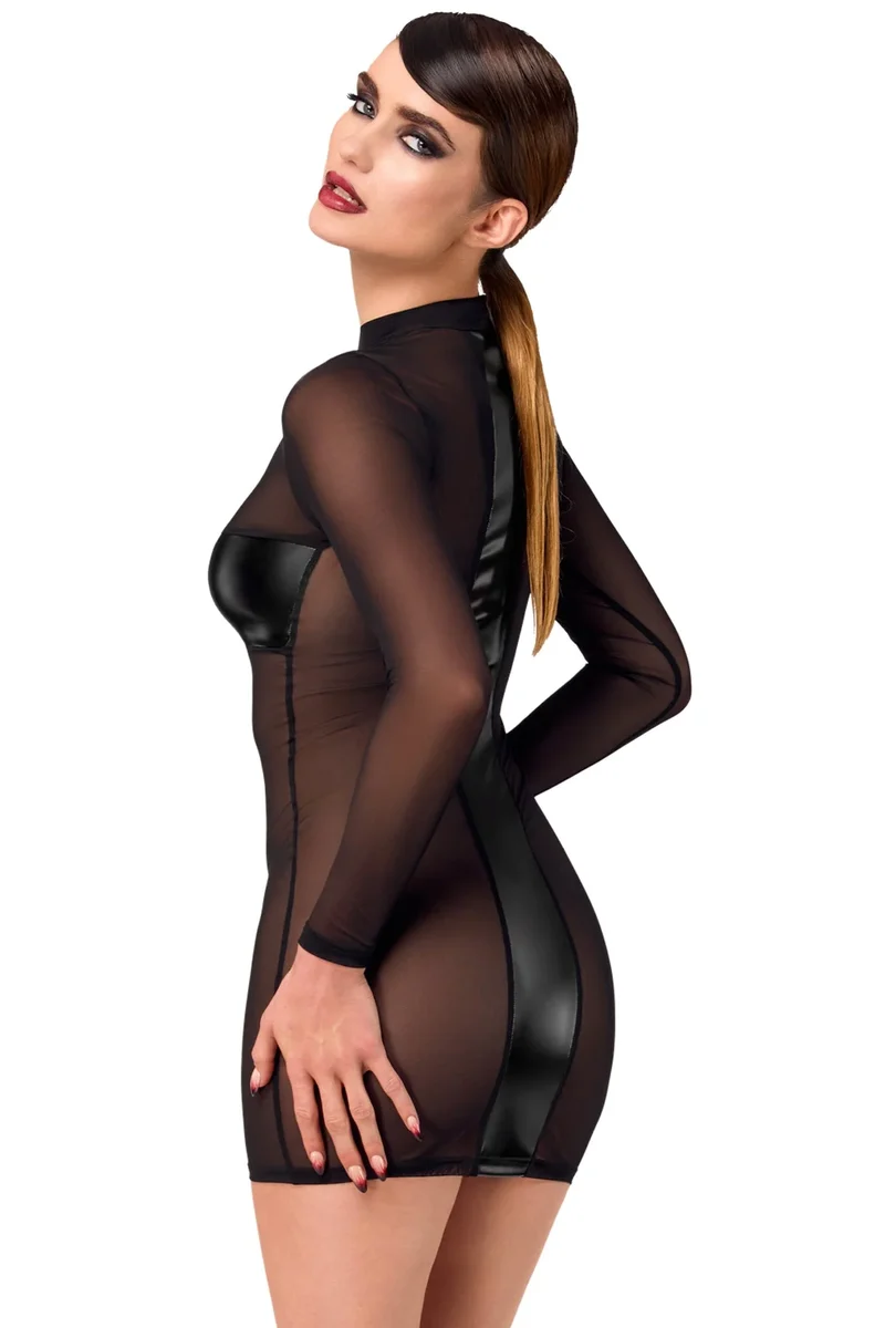 F369 Crossfire Netz und Wetlook Minikleid