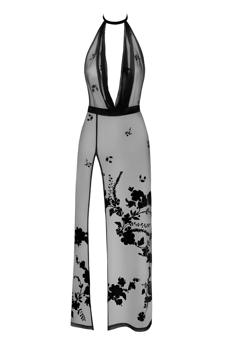 F312 langes Kleid aus Netzmaterial