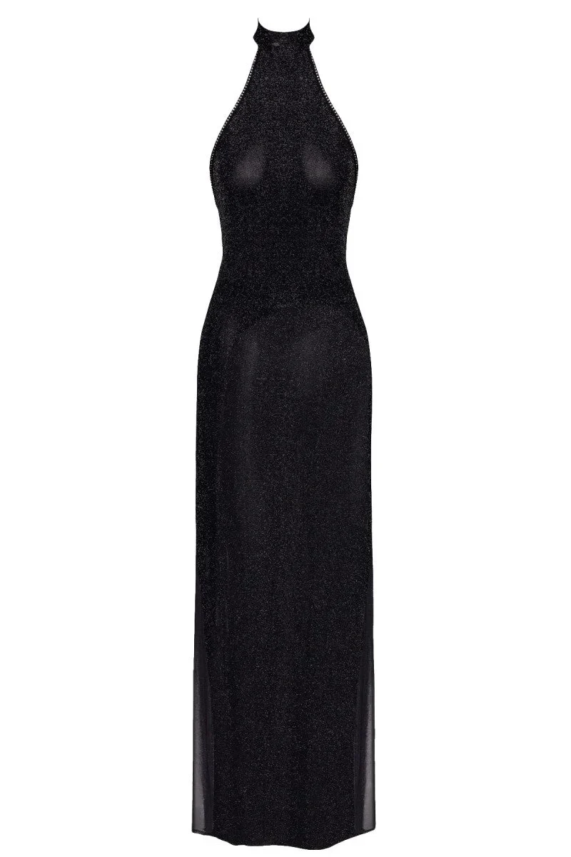 F372 langes Kleid Onyx Twin-slit