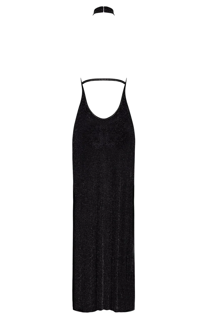 F372 langes Kleid Onyx Twin-slit