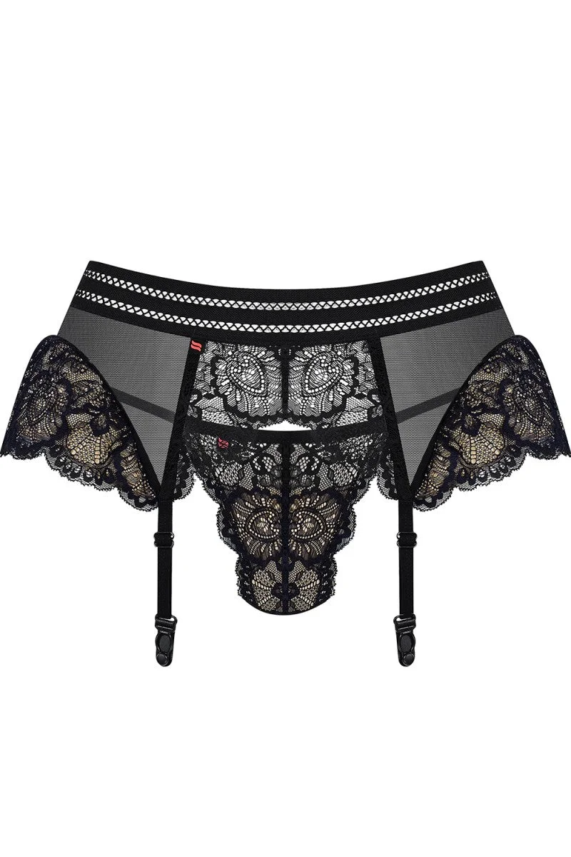 OBSESSIVE – 853-GAR-1 Strumpfhalterгürtel & T-String aus Netzstoff