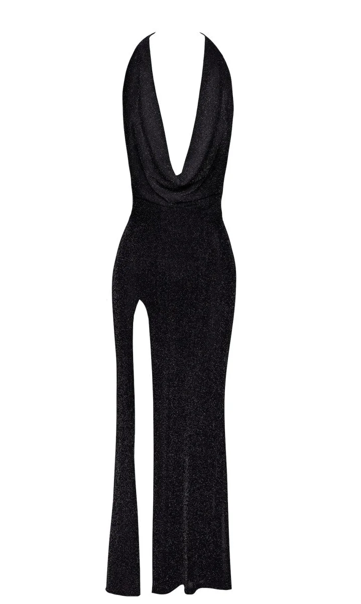 F373 langes Kleid Onyx Liquid