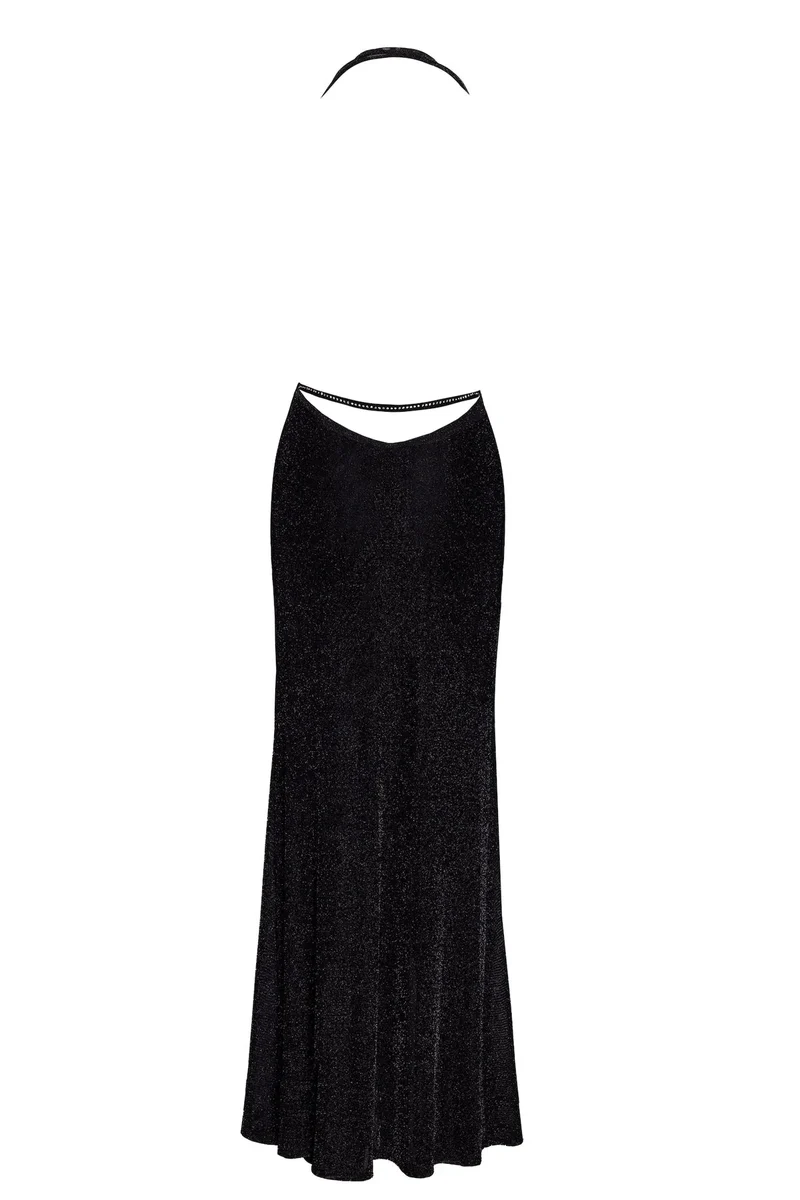 F373 langes Kleid Onyx Liquid