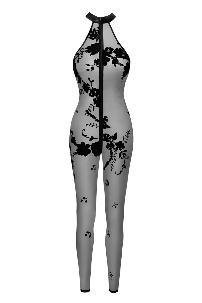 F315 Bodystocking aus Netzmaterial mit Samtaufdruck