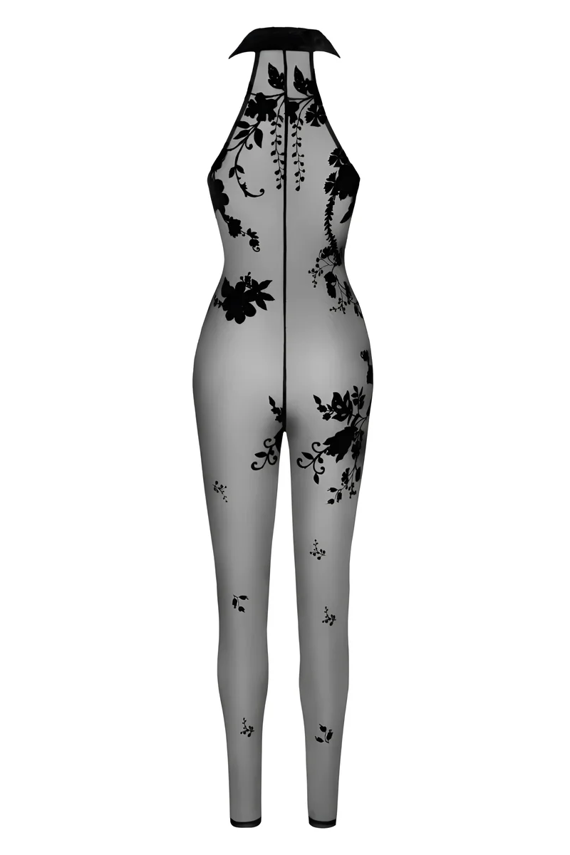 F315 Bodystocking aus Netzmaterial mit Samtaufdruck