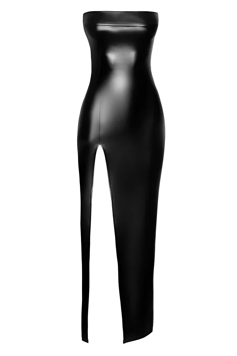 F336 langes Wetlook Kleid