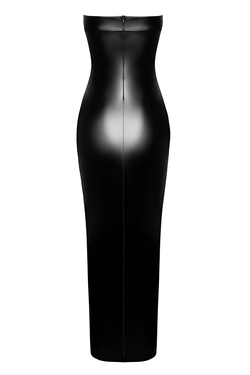 F336 langes Wetlook Kleid