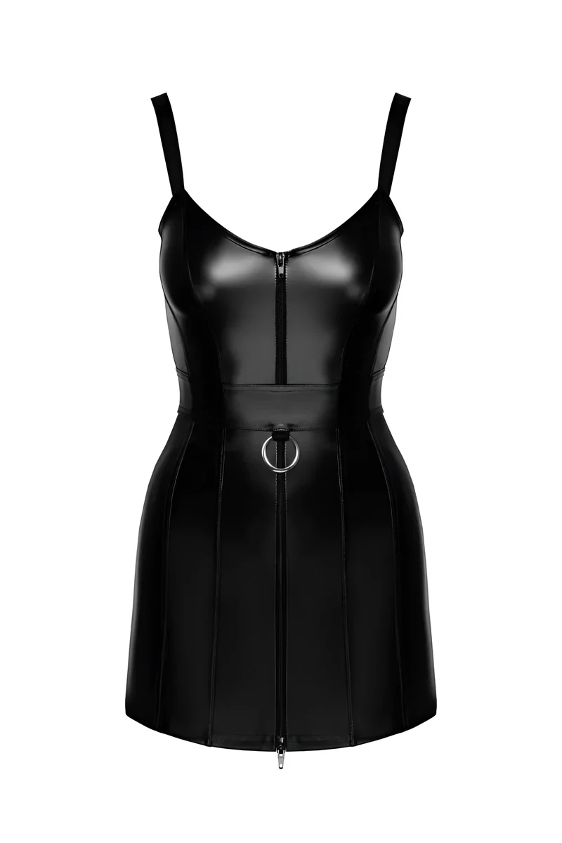 F320 Wetlook Minikleid mit Ring