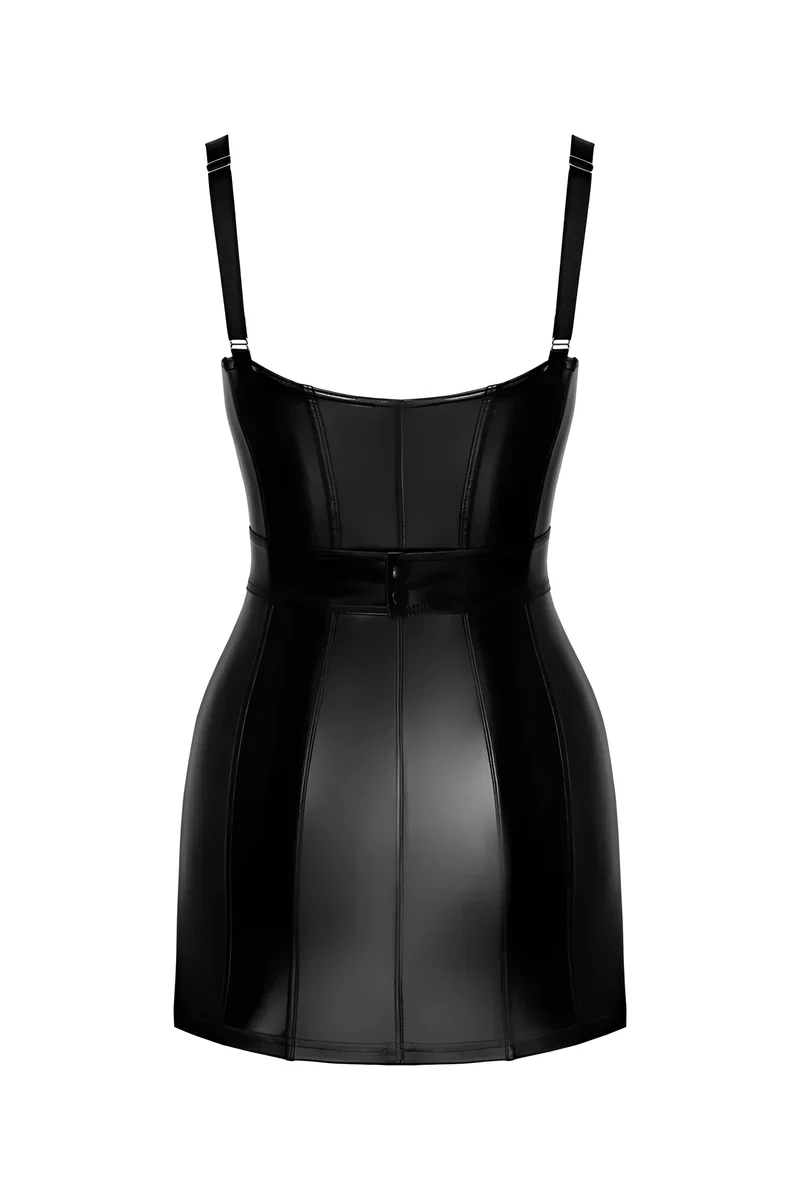 F320 Wetlook Minikleid mit Ring