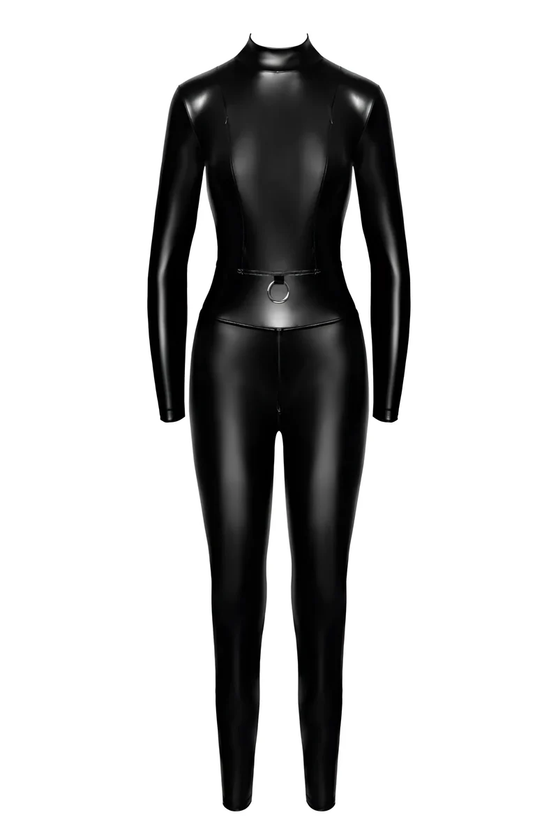 F319 Powerwetlook Catsuit mit Reißverschluss und Ring