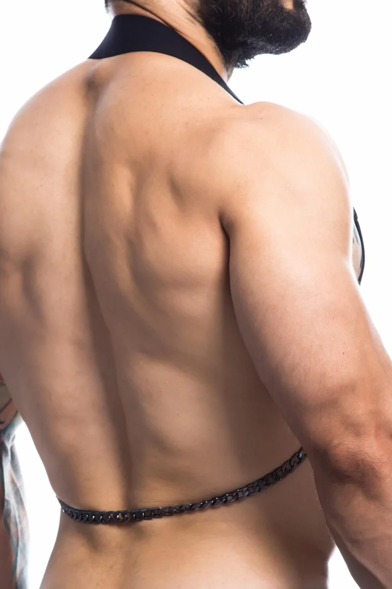 Cut4Men – Schwarzer Brust-Harness 03 mit Metallringen