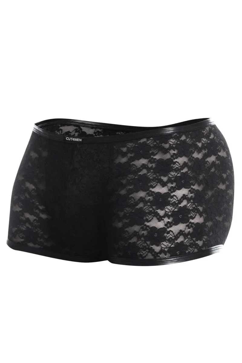 Cut4Men – Schwarze Trunk Boxer Shorts aus Spitze (L4CE05)